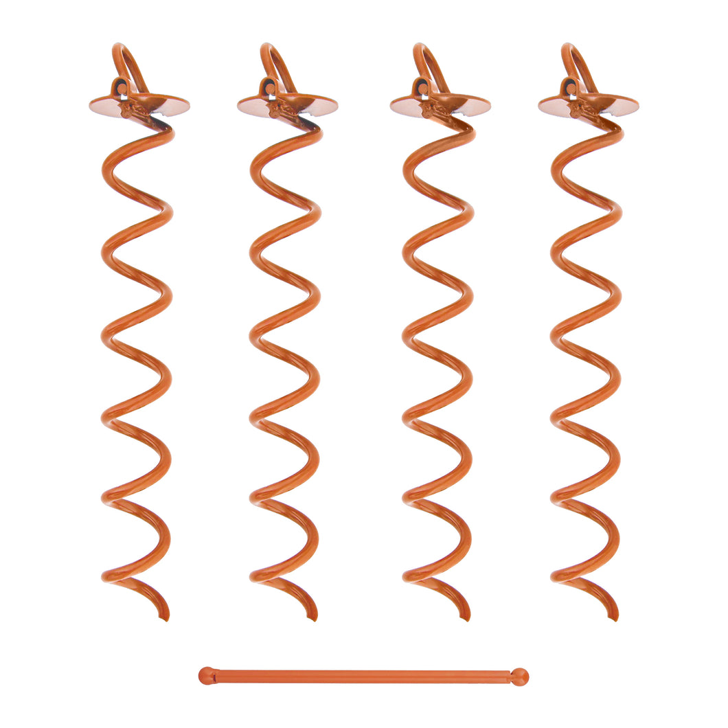 Ground Anchor Screw In Set of 4 - Orange 16in Spiral Tie Down Stakes