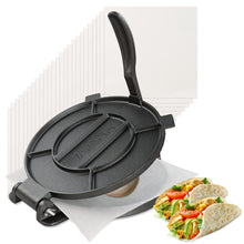 Load image into Gallery viewer, Cast Iron Tortilla Press Flour Tortillas Presser with 100 Sheets
