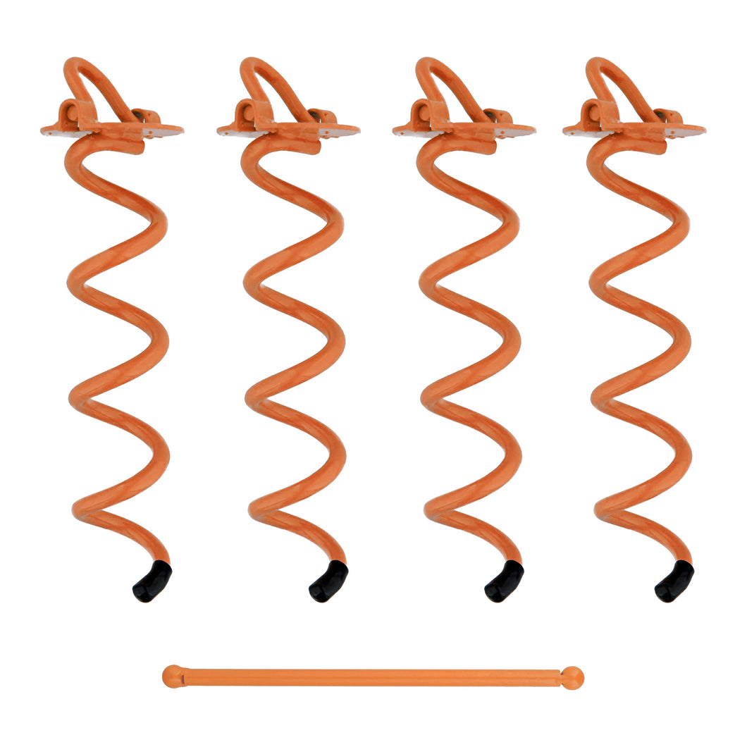 Spiral Ground Anchors - 10 Inch Orange Twist Tent Stakes, 4 Pack