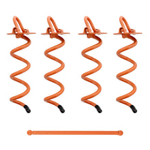 Load image into Gallery viewer, Spiral Ground Anchors - 8 Inch Orange Twist Tent Stakes, 4 Pack
