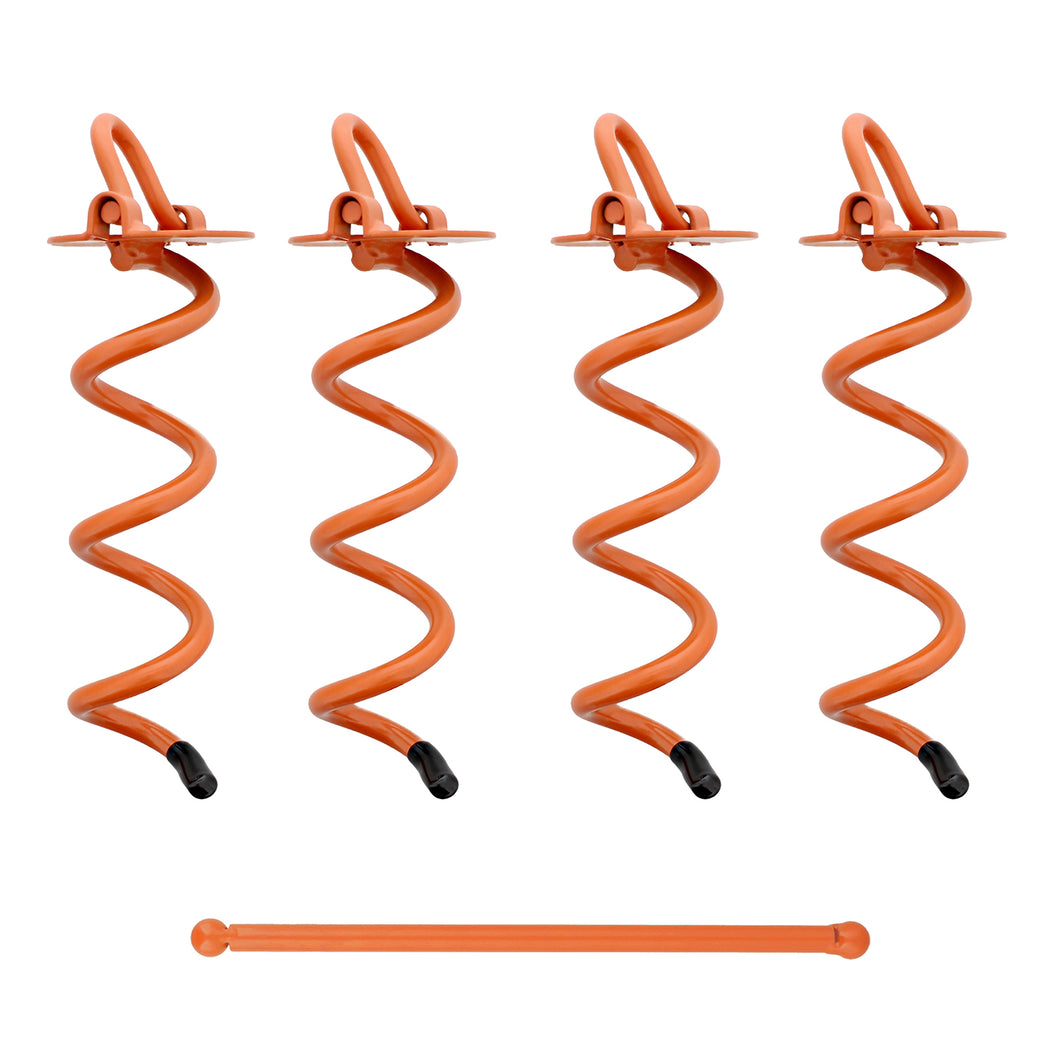 Spiral Ground Anchors - 8 Inch Orange Twist Tent Stakes, 4 Pack