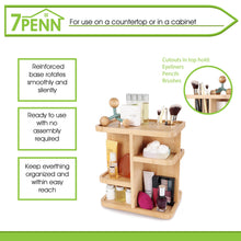 Load image into Gallery viewer, Bamboo Bathroom Cosmetic Organizer Tower 11in Rotating Makeup Display
