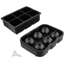 Load image into Gallery viewer, Silicone Ice Cube Mold 6 Cubes 6 Spheres 2pk Black Ice Tray Set
