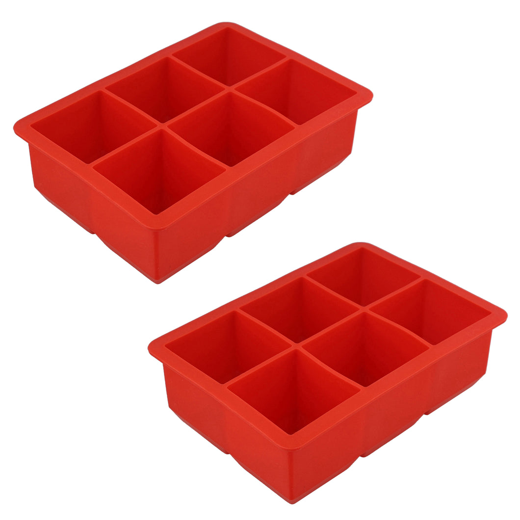 Silicone Ice Cube Mold 6 Cubes Large Red Food Drink Ice Tray Set