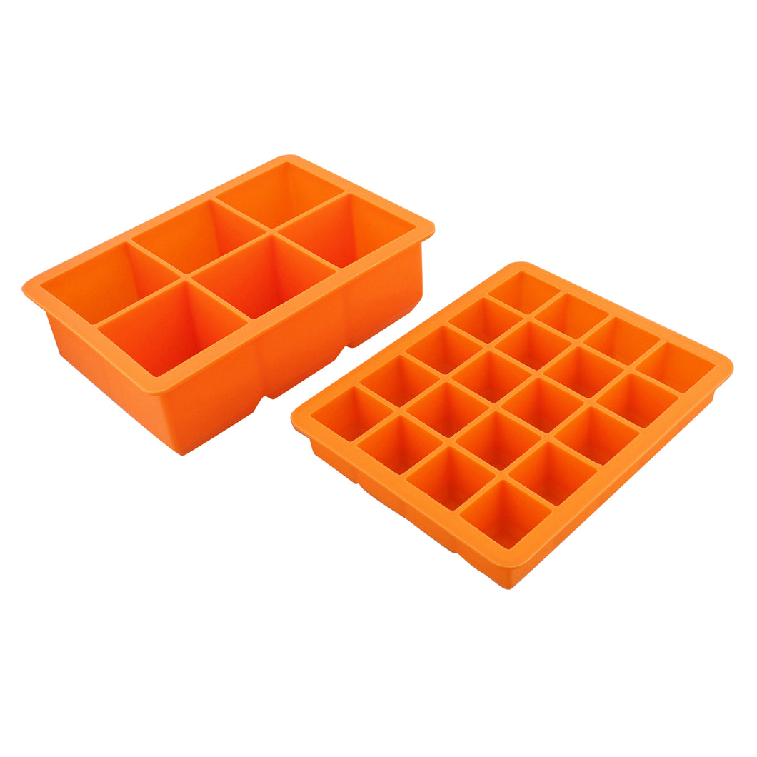 Silicone Ice Cube Mold 2pk Orange Small to Large Rubber Ice Cube Trays