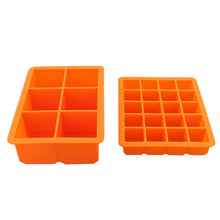 Load image into Gallery viewer, Silicone Ice Cube Mold 2pk Orange Small to Large Rubber Ice Cube Trays
