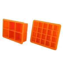 Load image into Gallery viewer, Silicone Ice Cube Mold 2pk Orange Small to Large Rubber Ice Cube Trays
