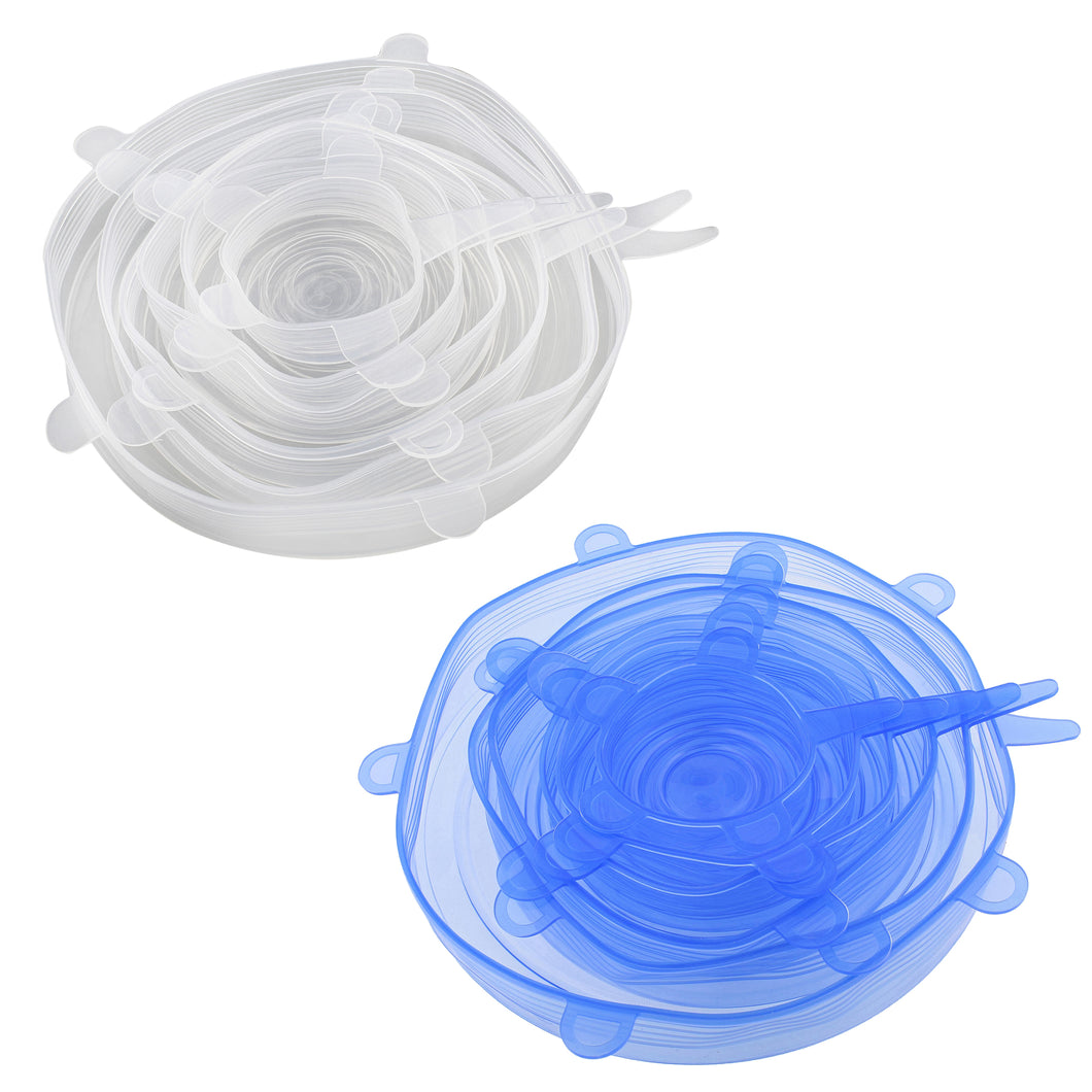 Stretch Fit Silicone Lids Food and Bowl Covers Clear Blue Thin 12pk