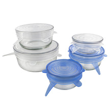 Load image into Gallery viewer, Stretch Fit Silicone Lids Food and Bowl Covers Clear Blue Thin 12pk
