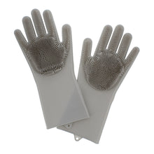 Load image into Gallery viewer, Gray Dishwashing Gloves with Scrubber - Dish Cleaning Gloves Pair
