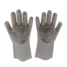 Load image into Gallery viewer, Gray Dishwashing Gloves with Scrubber - Dish Cleaning Gloves Pair
