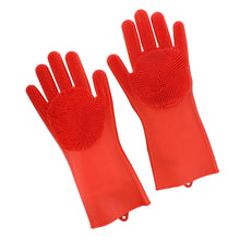 Load image into Gallery viewer, Red Dishwashing Gloves with Scrubber - Dish Cleaning Gloves Pair
