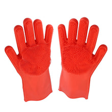 Load image into Gallery viewer, Red Dishwashing Gloves with Scrubber - Dish Cleaning Gloves Pair
