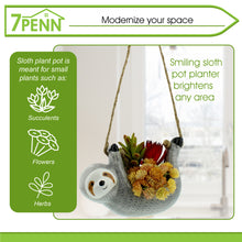 Load image into Gallery viewer, Grey Sloth Ceramic Planter Pot Hanging Indoor Ceramic Flower Pot
