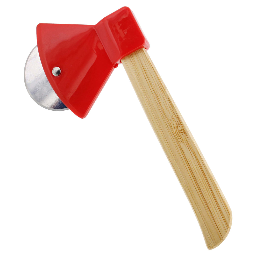 Pizza Cutter Wheel - Novelty Red Axe Pizza Slicer with Bamboo Handle